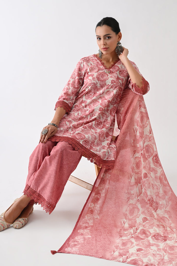 Pink Printed Kurta Set (3 Piece)
