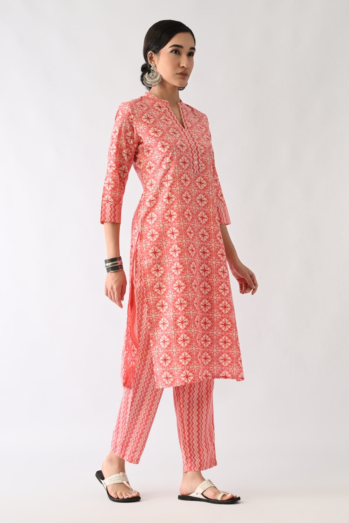 Pink Ethnic Motif Printed Kurta 3 Pcs Set