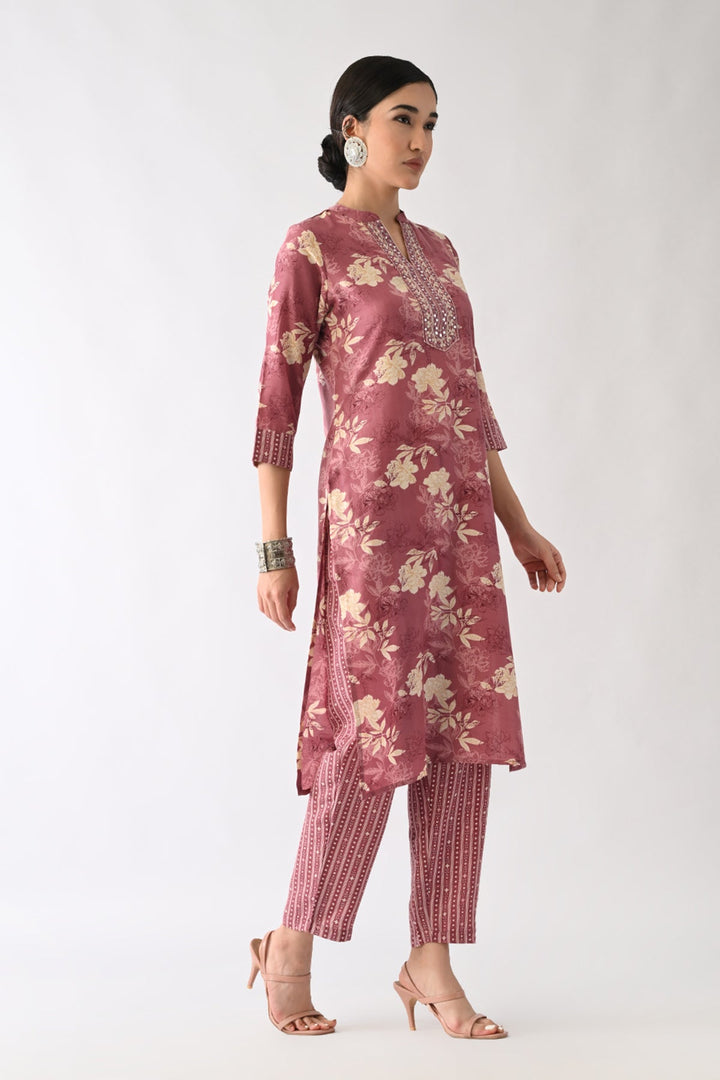 Pink Floral Printed Kurta Set(3 Piece)