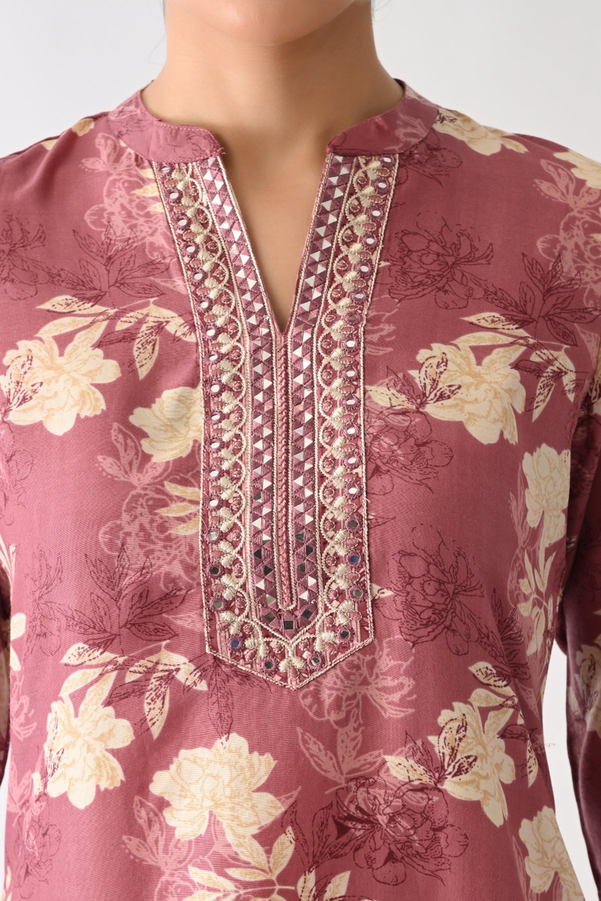 Pink Floral Printed Kurta 3 Pcs Set