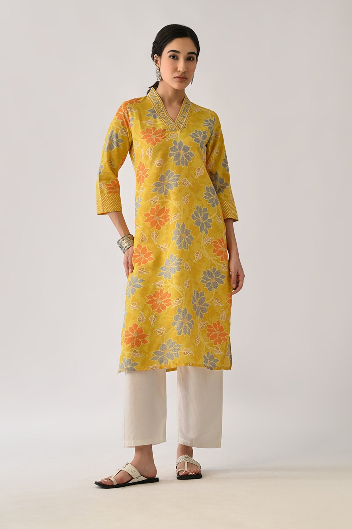 Yellow Printed Kurta