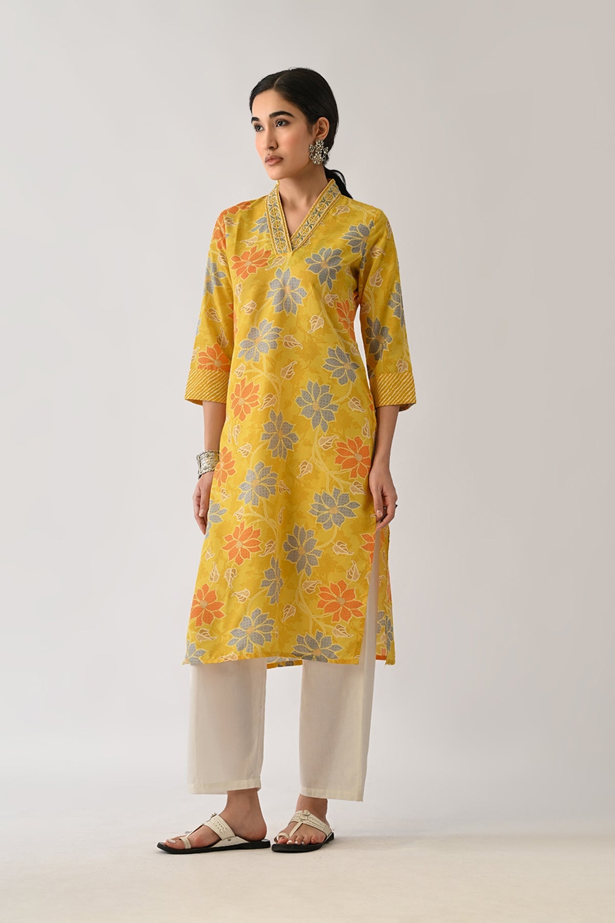 Yellow Printed Kurta