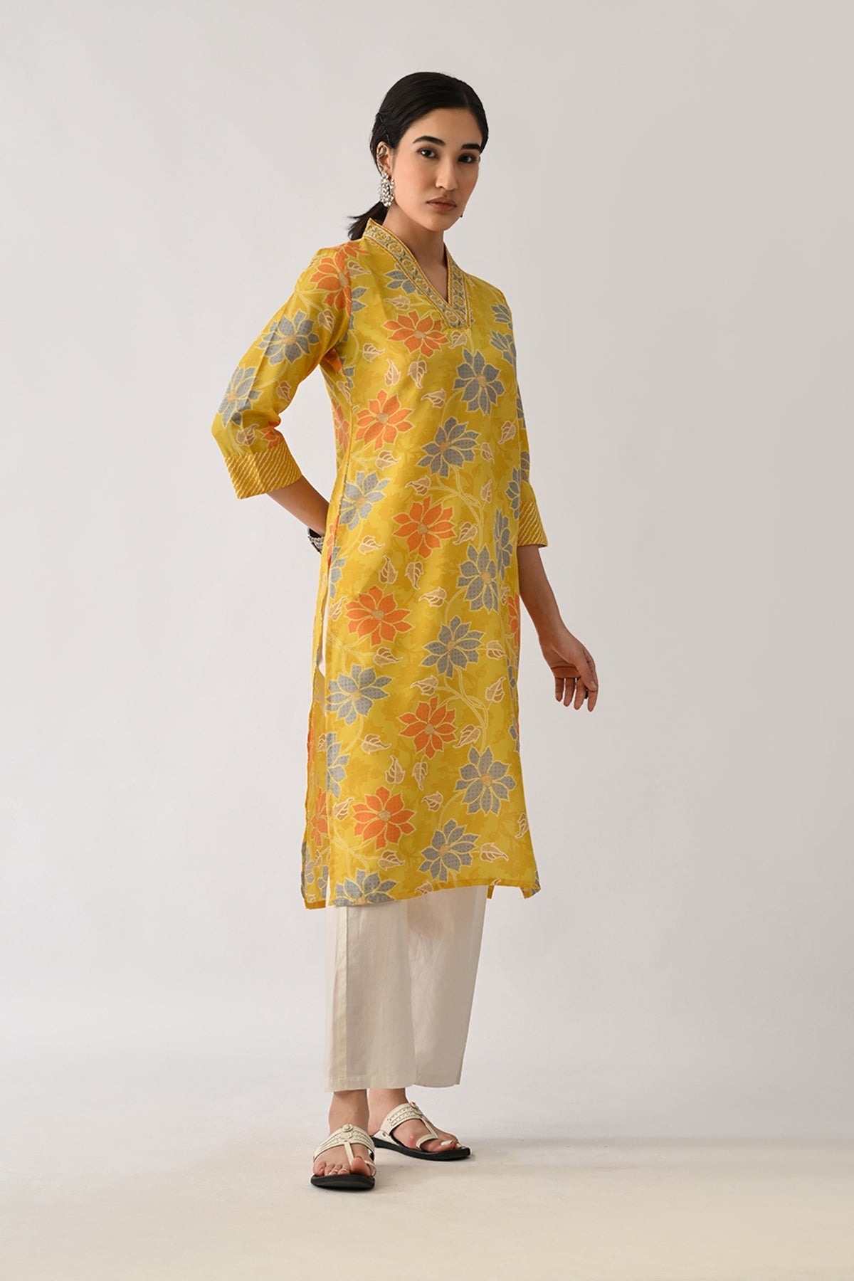 Yellow Printed Kurta