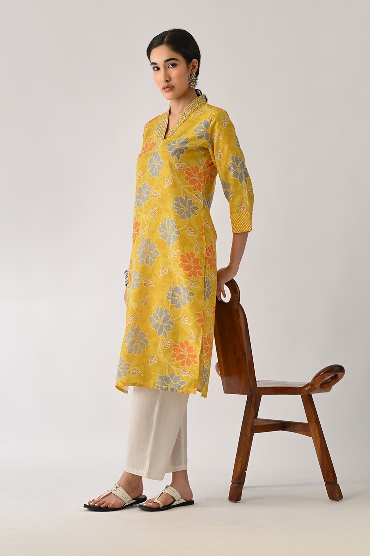 Yellow Printed Kurta