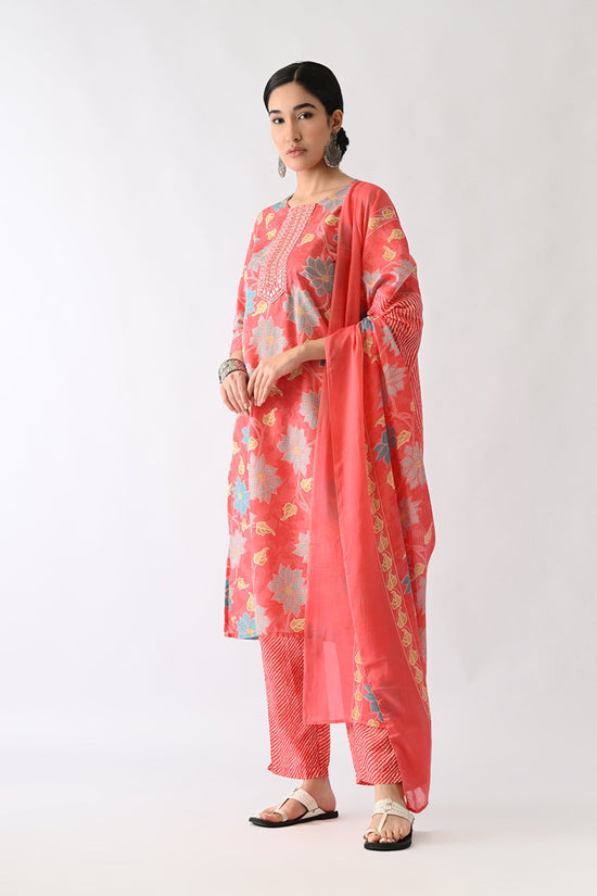 Peach Pink Printed Kurta Set(3 Piece)