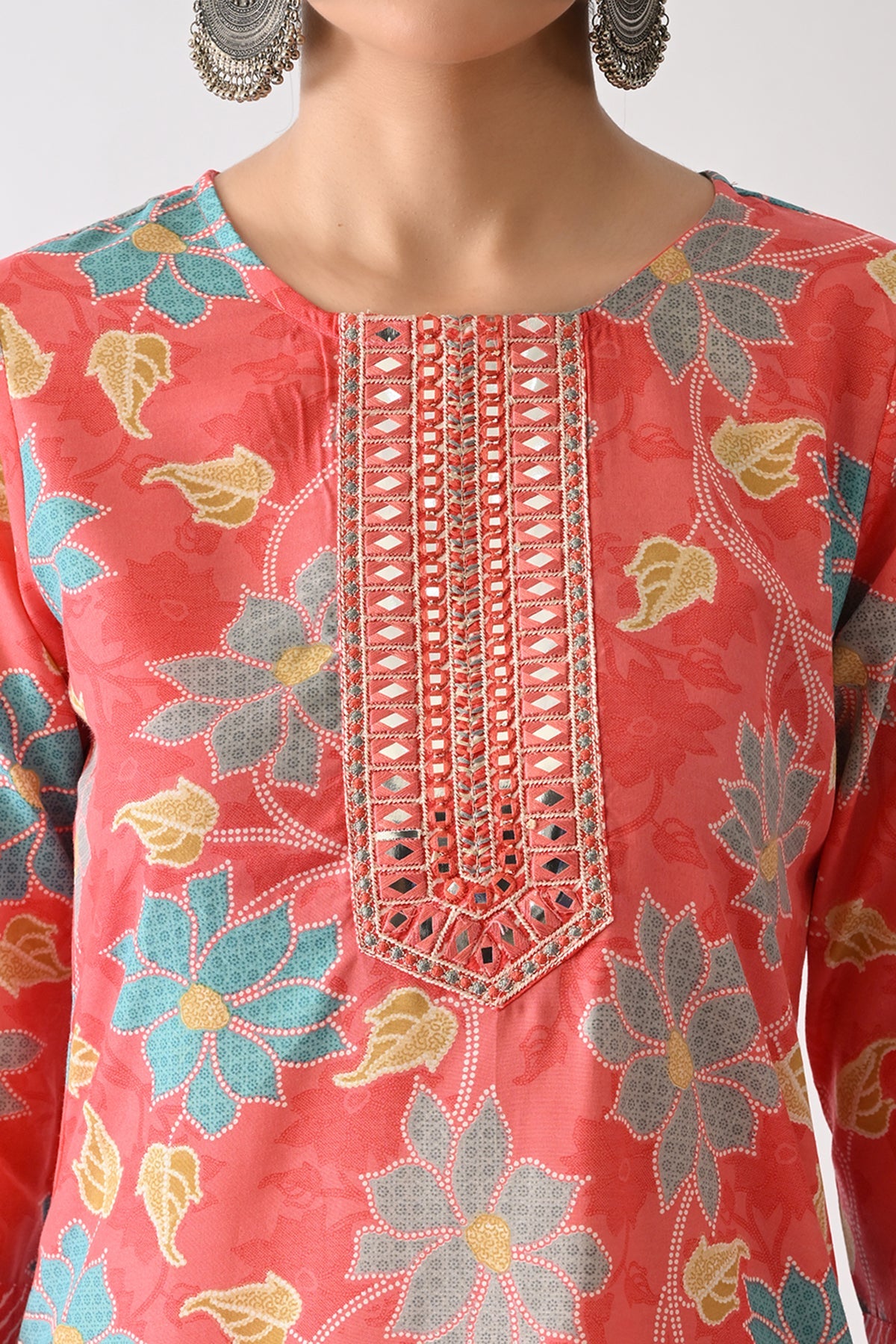 Peach Pink Printed Kurta Set(3 Piece)