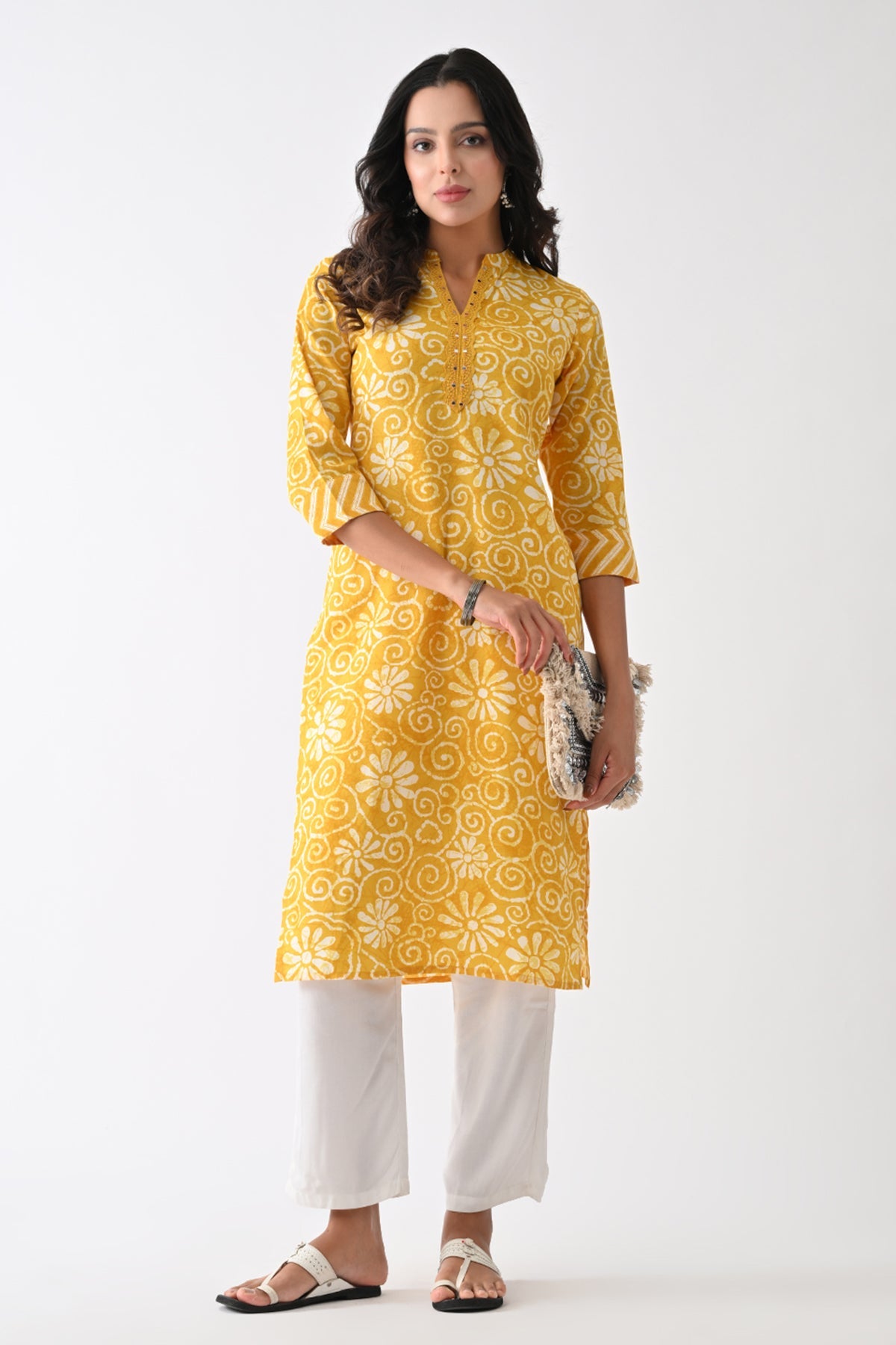 Yellow Printed Kurta