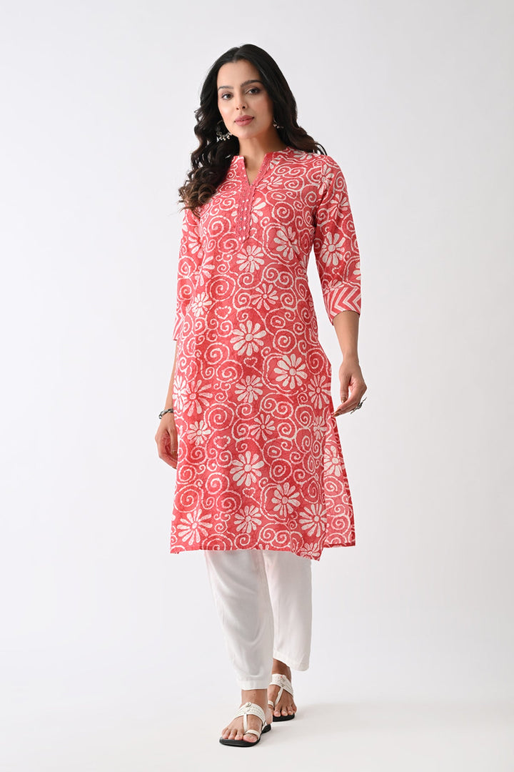 Coral Pink Printed Kurta