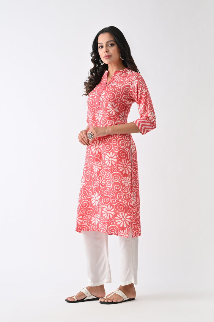 Coral Pink Printed Kurta