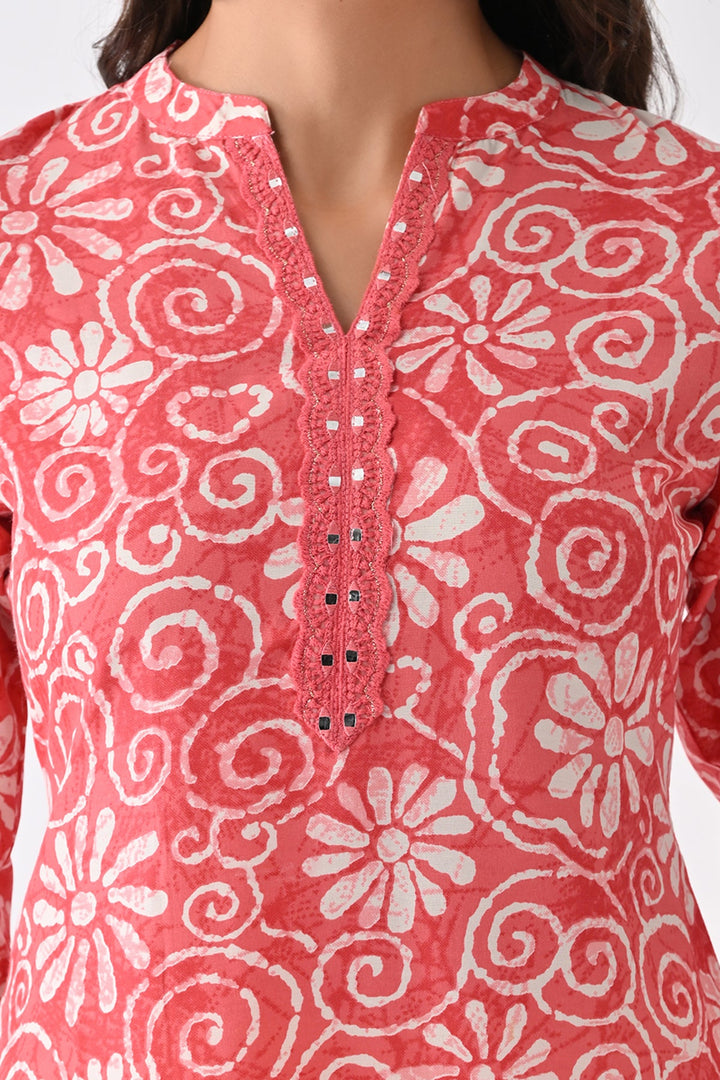 Coral Pink Printed Kurta
