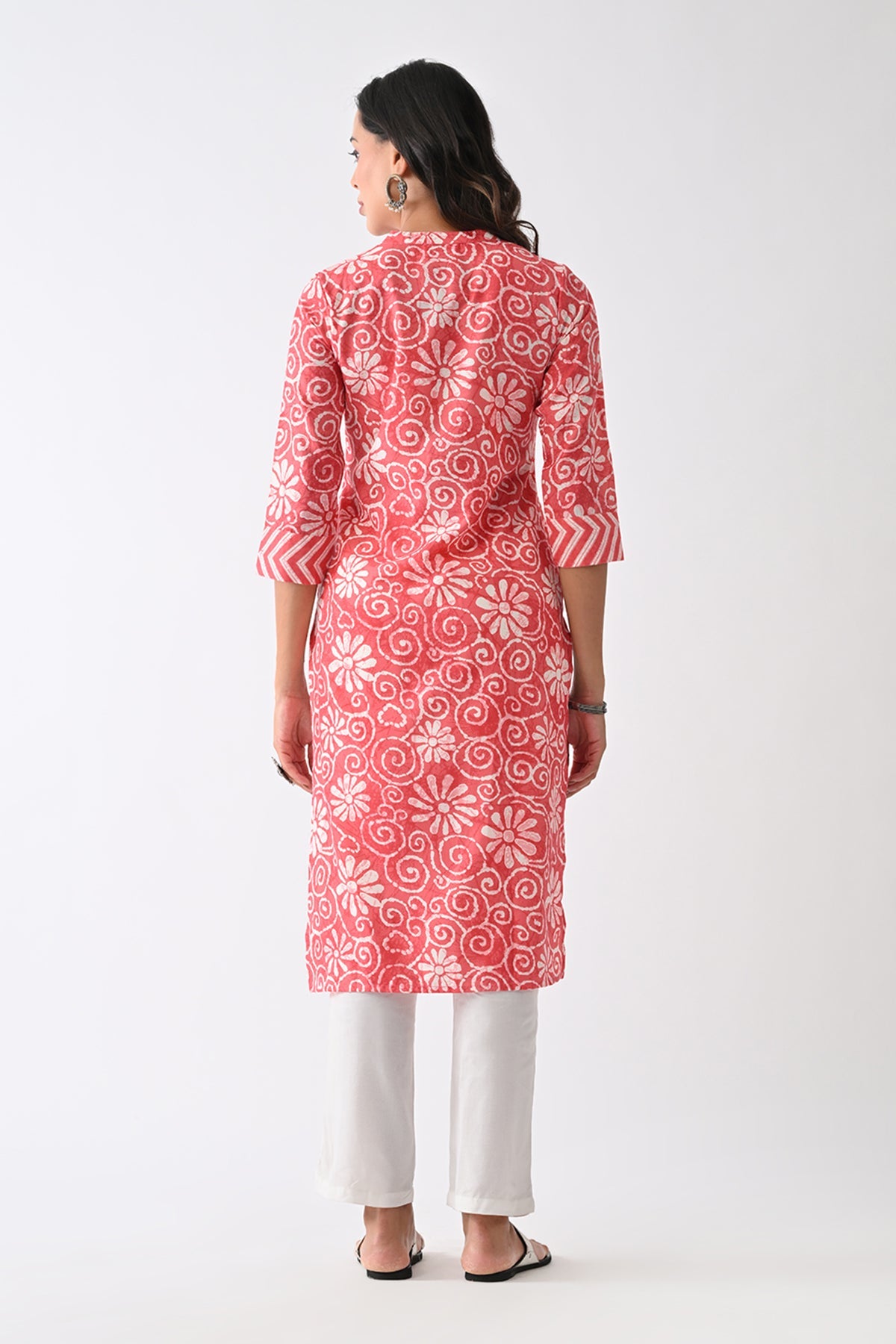 Coral Pink Printed Kurta