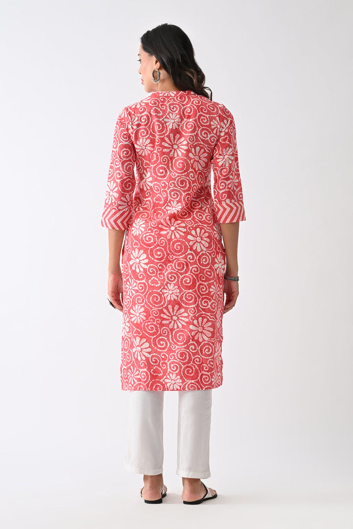 Coral Pink Printed Kurta