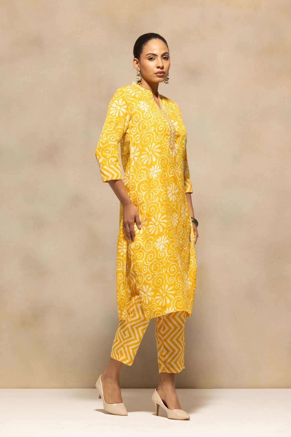 Yellow Printed Kurta 3 Pcs Set