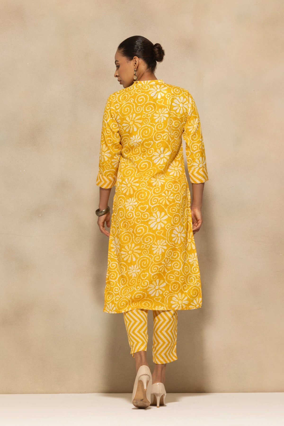 Yellow Printed Kurta 3 Pcs Set