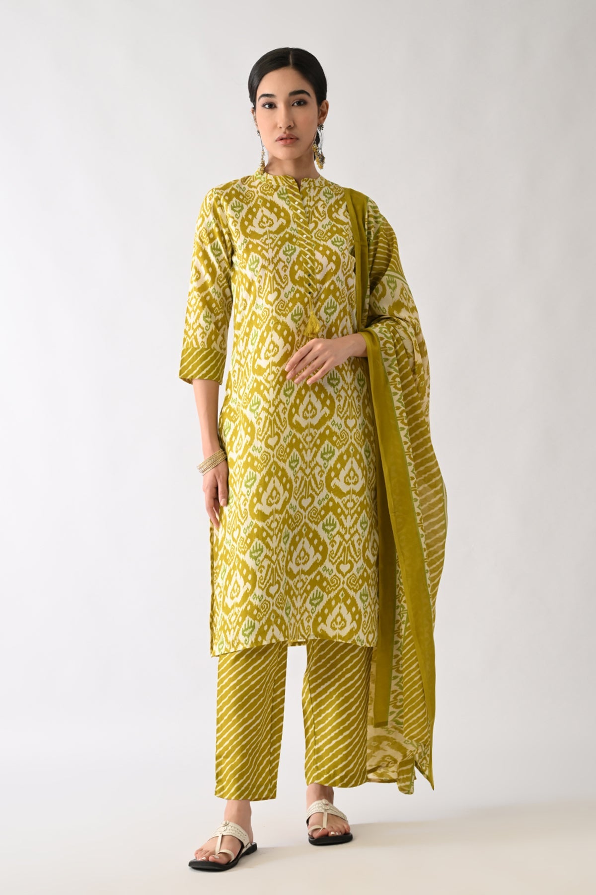 Green Printed Kurta 3 Pcs Set