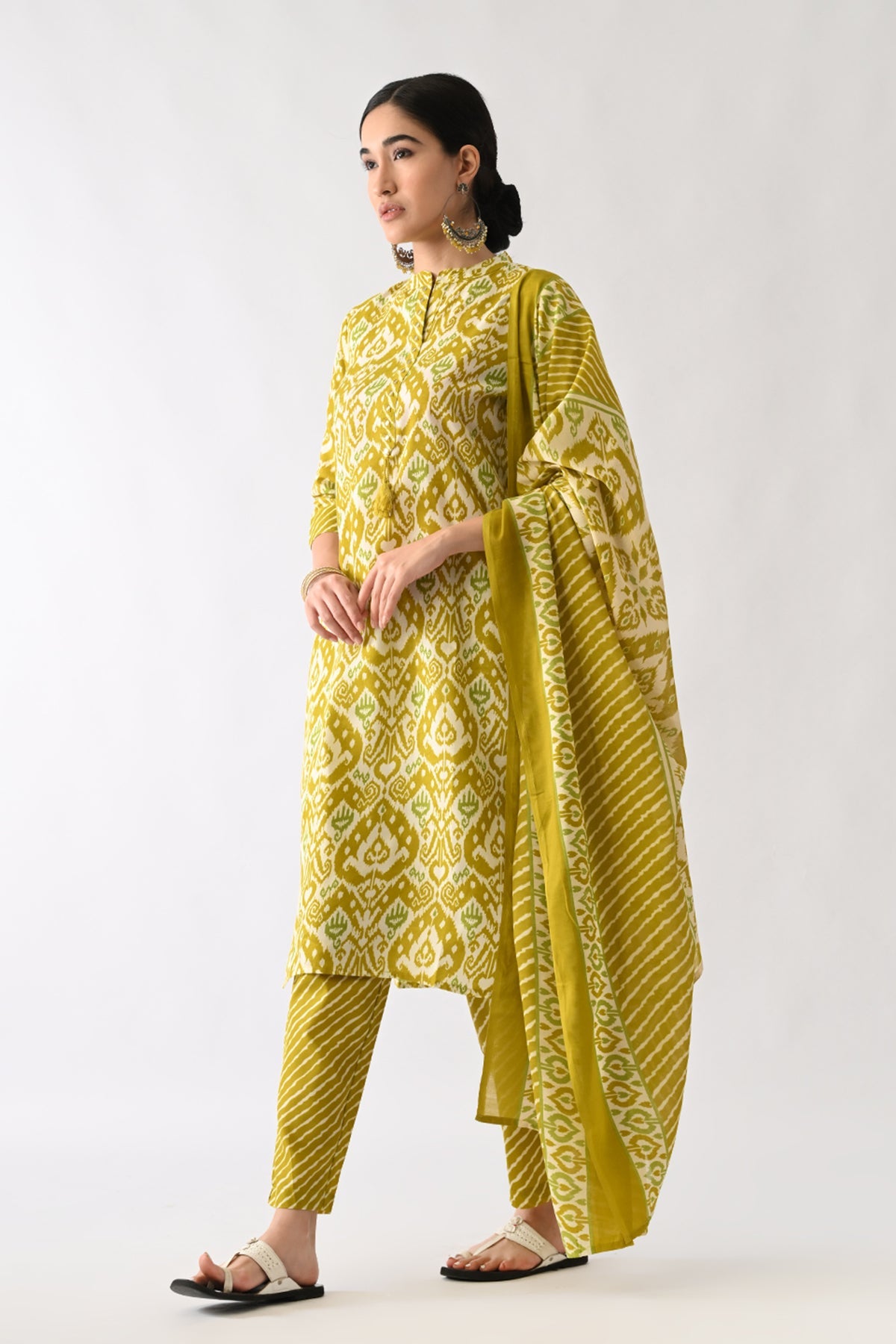 Green Printed Kurta 3 Pcs Set