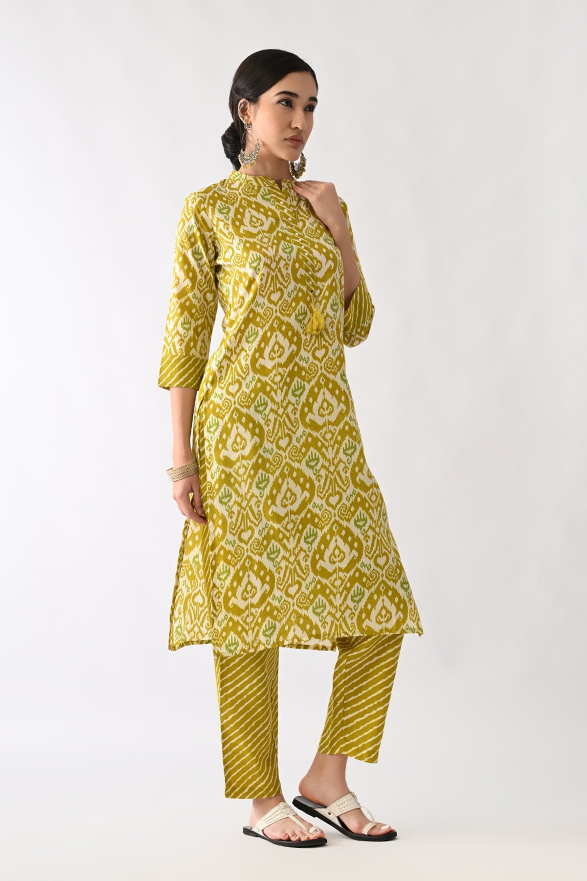 Green Printed Kurta 3 Pcs Set