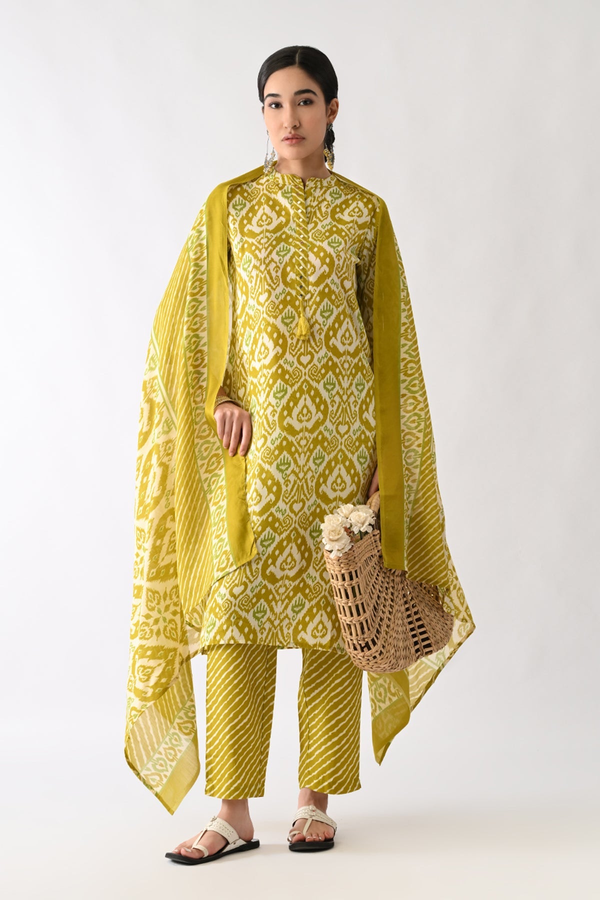 Green Printed Kurta 3 Pcs Set
