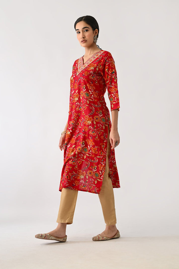 Pink Floral Printed Kurta