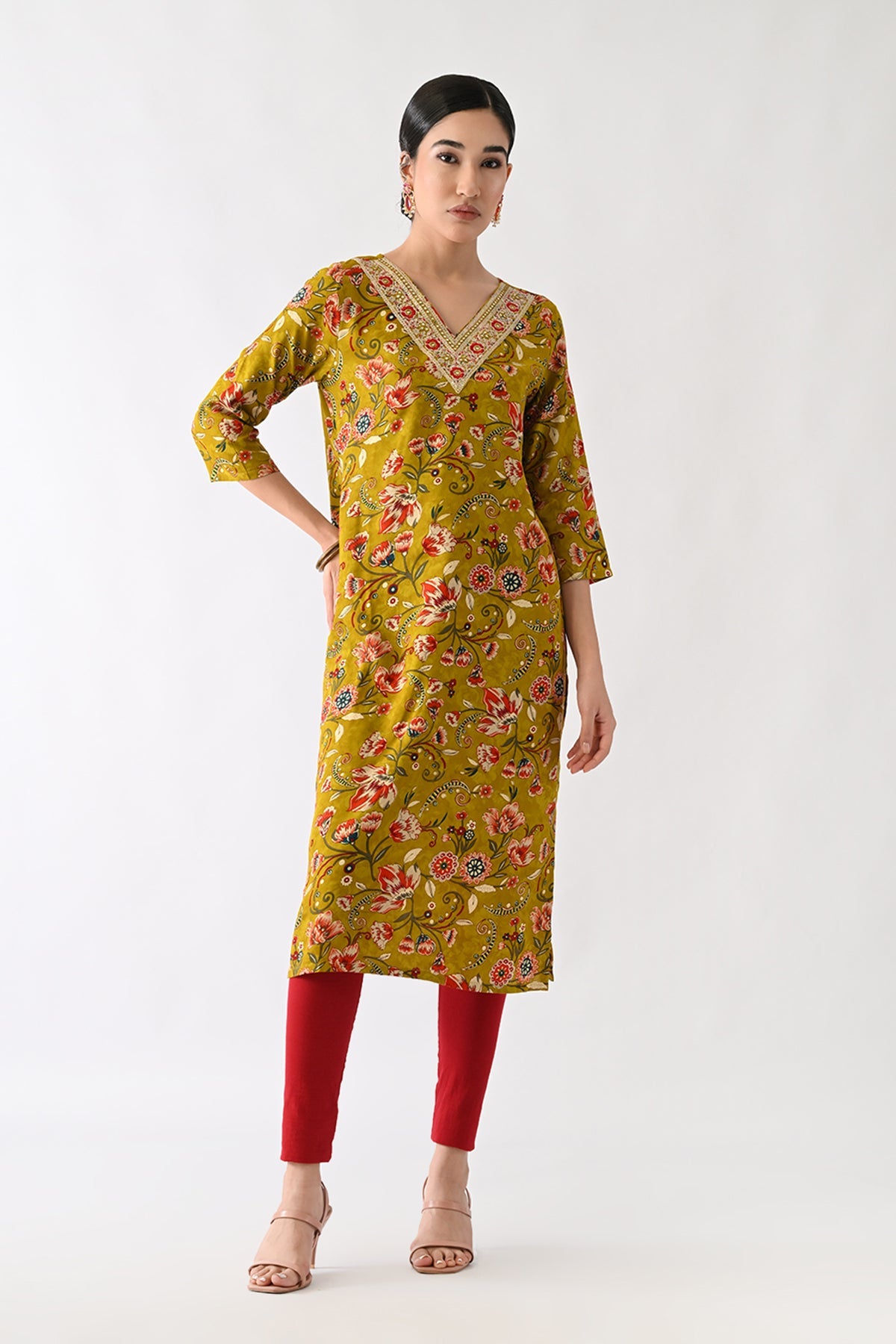 Mustard Floral Printed Kurta