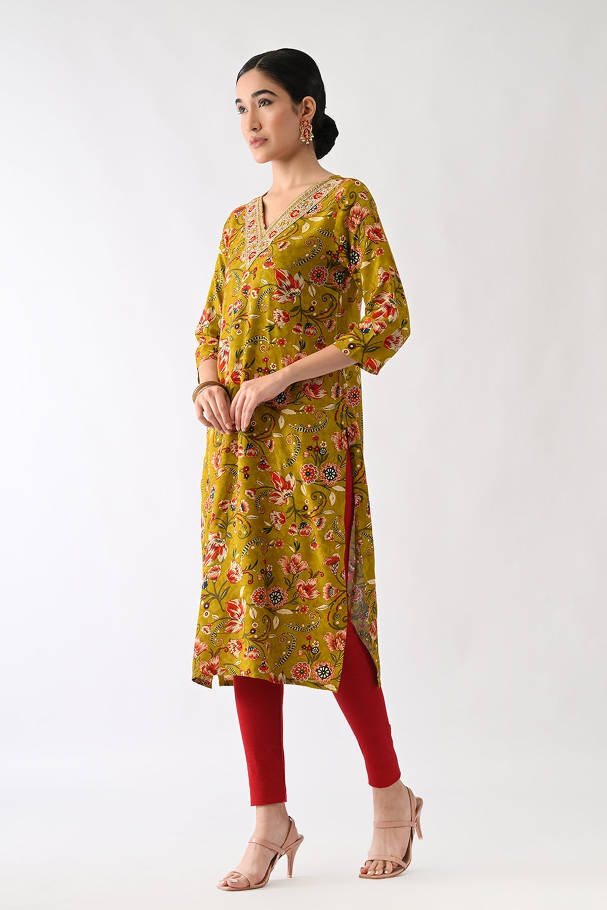 Mustard Floral Printed Kurta
