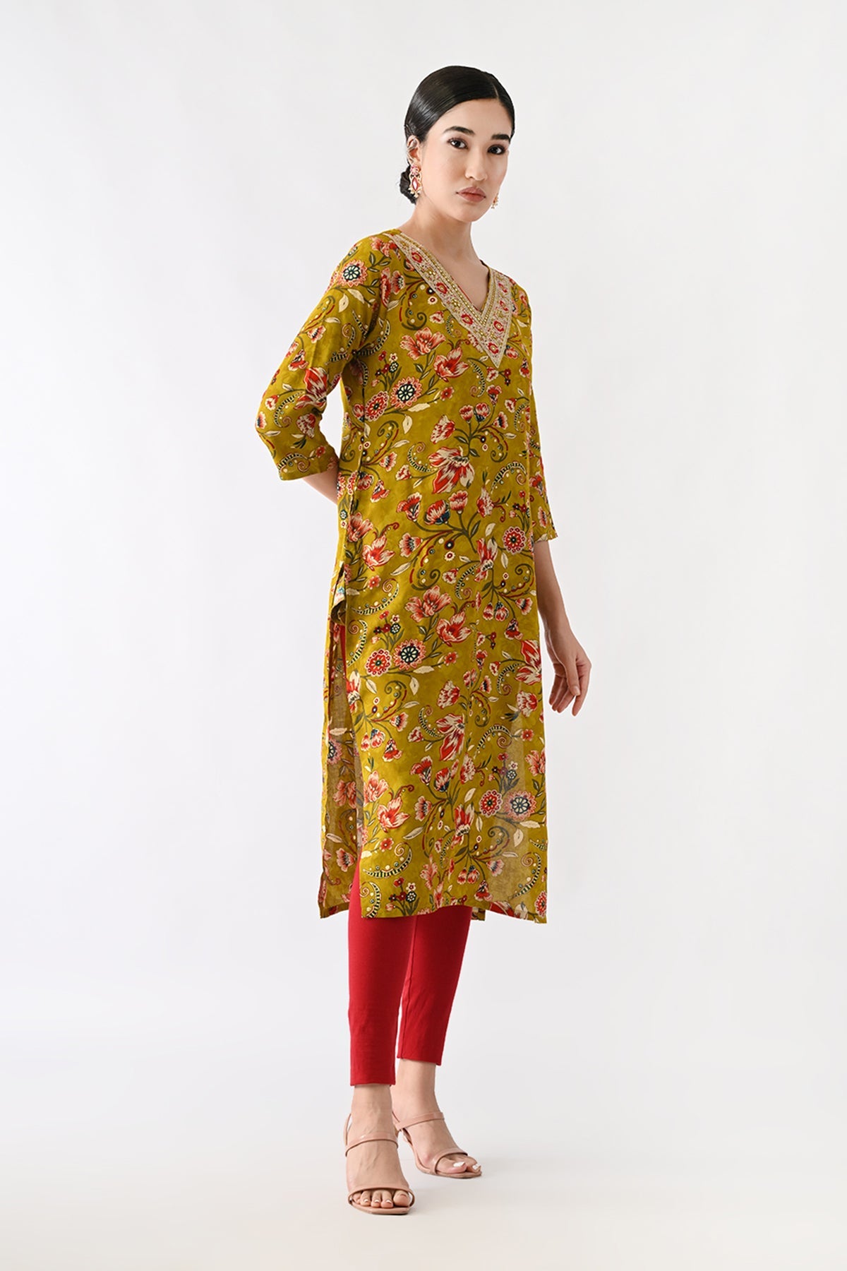 Mustard Floral Printed Kurta