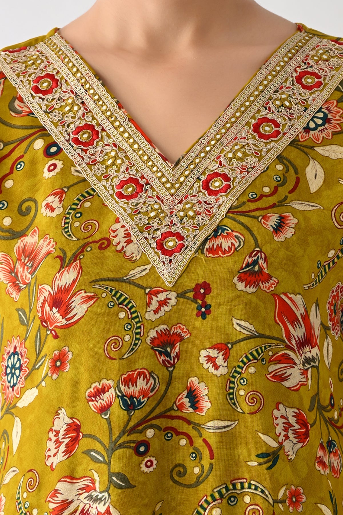 Mustard Floral Printed Kurta