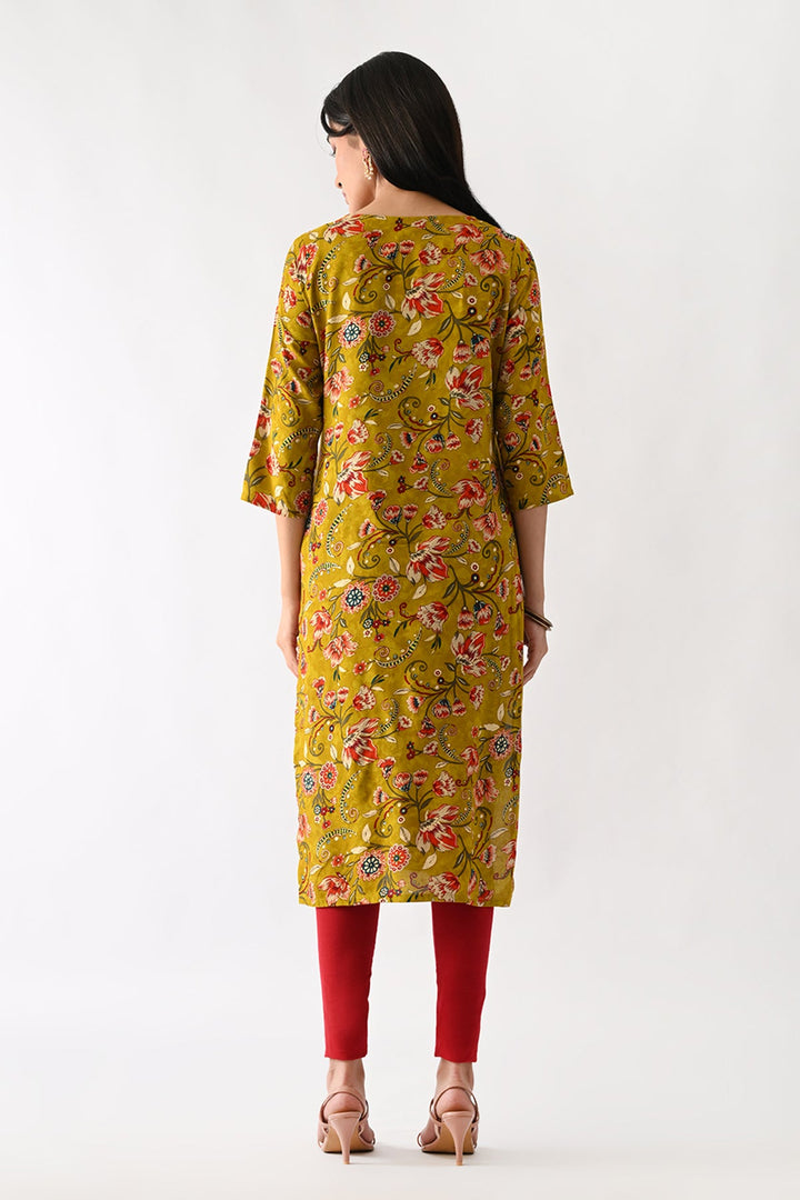 Mustard Floral Printed Kurta