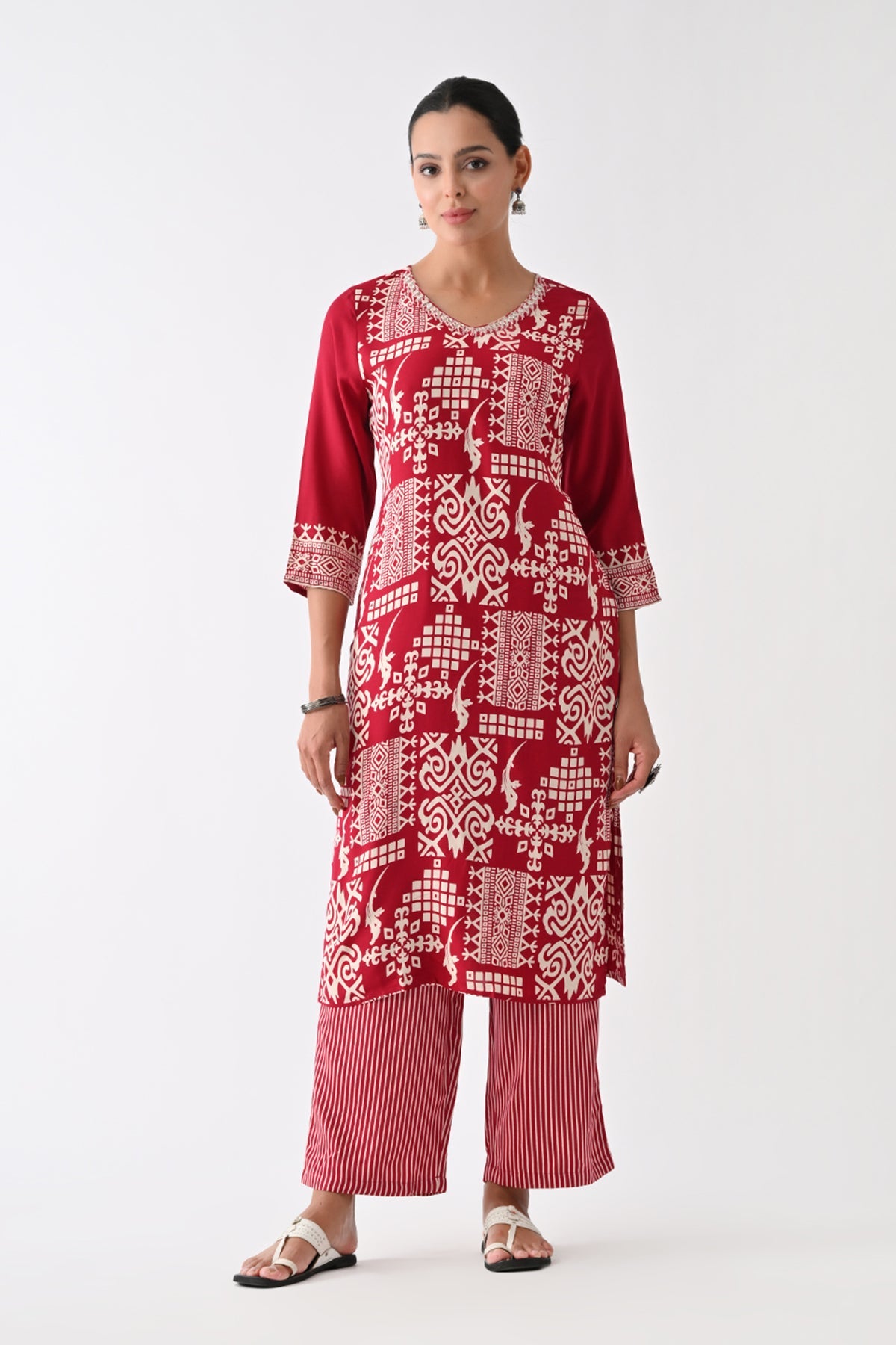 Maroon Printed Kurta Set  (2 Piece)