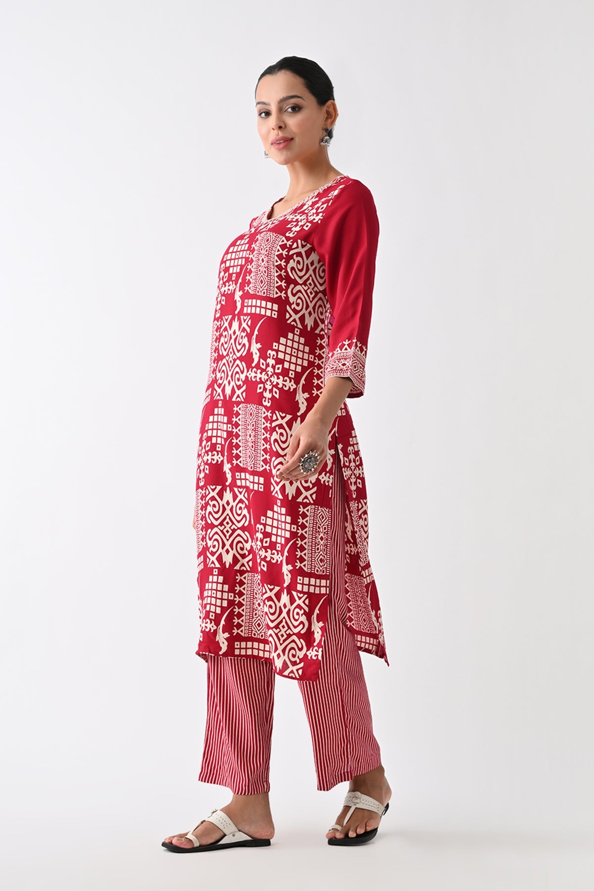 Maroon Printed Kurta Set  (2 Piece)