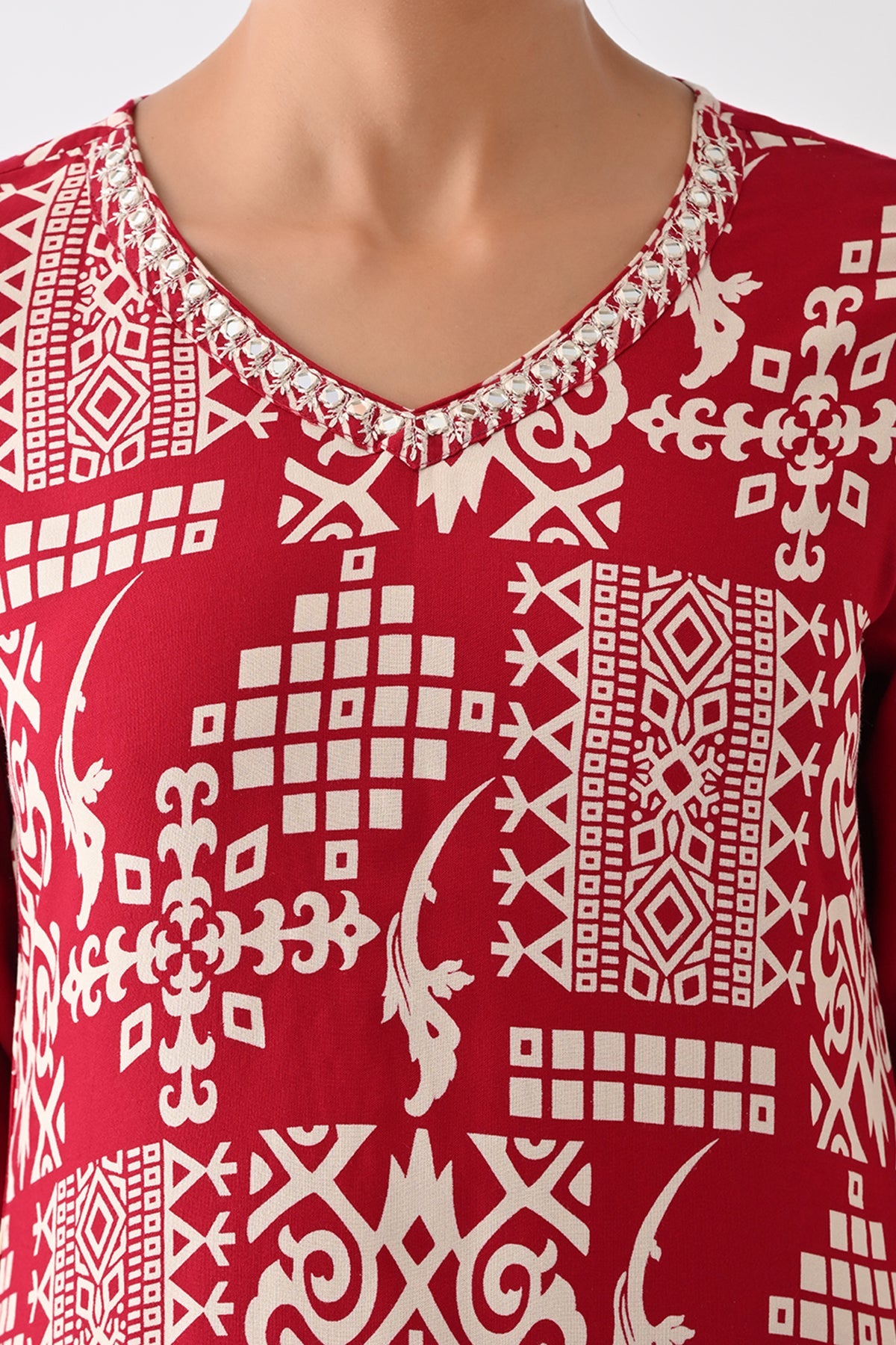Maroon Printed Kurta Set  (2 Piece)