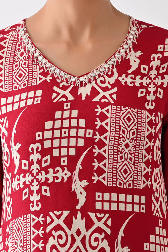 Maroon Printed Kurta Set  (2 Piece)
