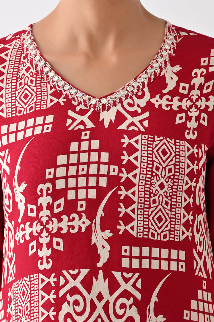 Maroon Printed Kurta Set  (2 Piece)