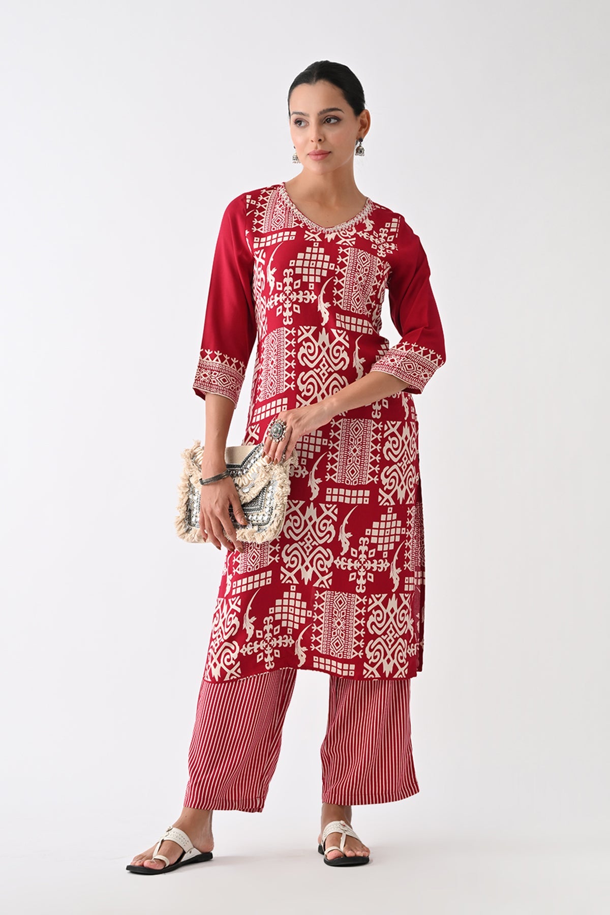 Maroon Printed Kurta Set  (2 Piece)