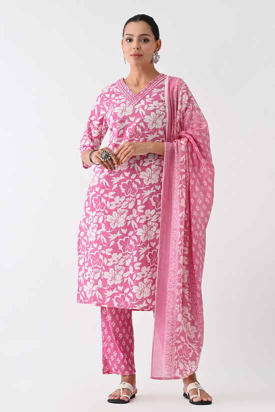 Purple Floral Printed Kurta Set (3 Piece)