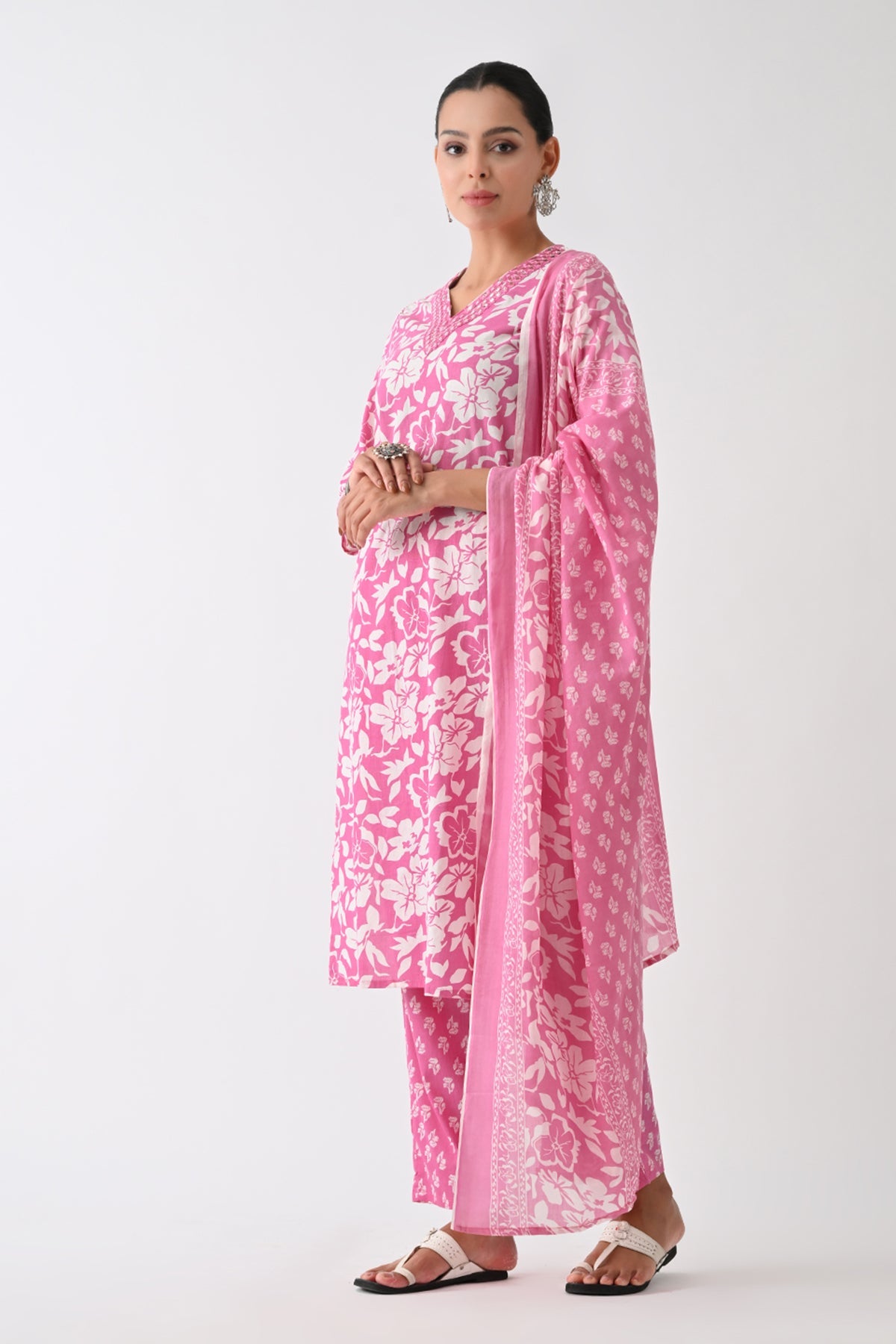 Purple Floral Printed Kurta Set (3 Piece)