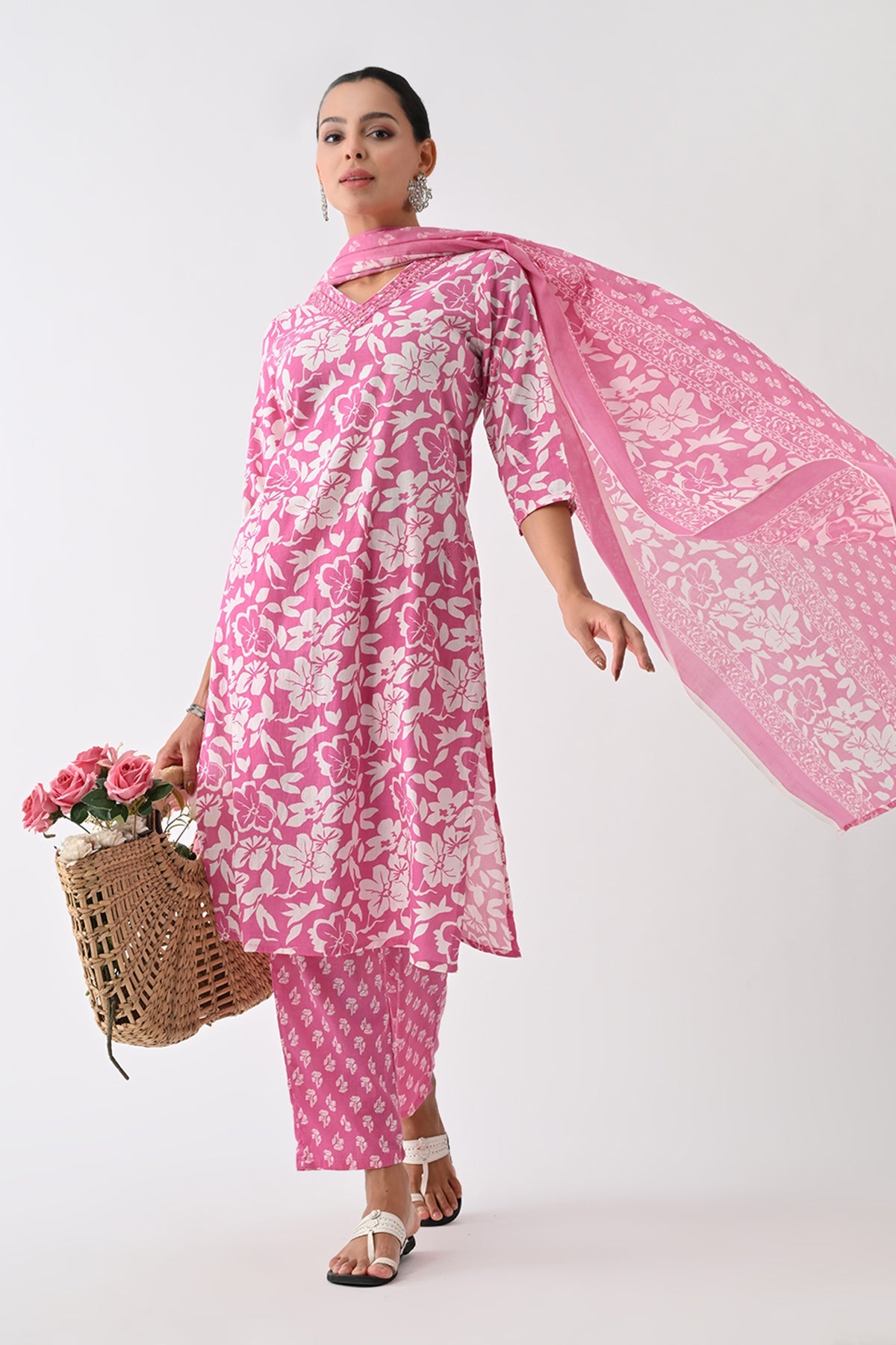 Purple Floral Printed Kurta 3 Pcs Set