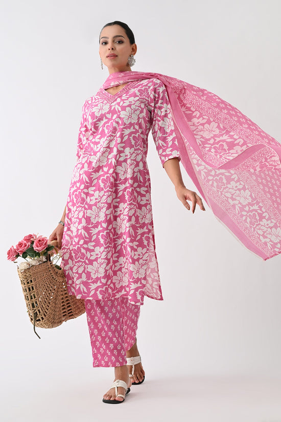 Purple Floral Printed Kurta Set (3 Piece)