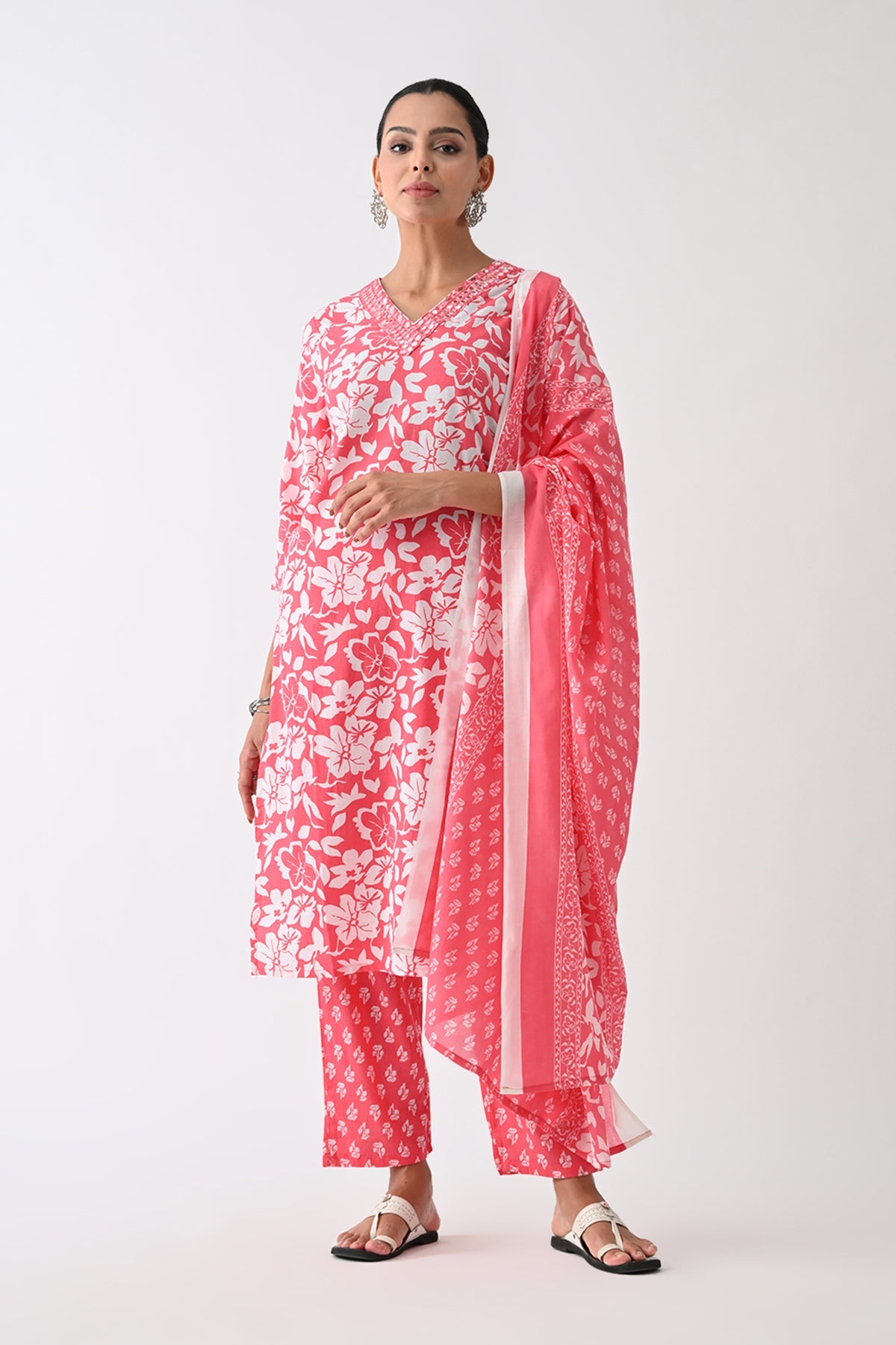 Orange Printed Kurta 3 Pcs Set