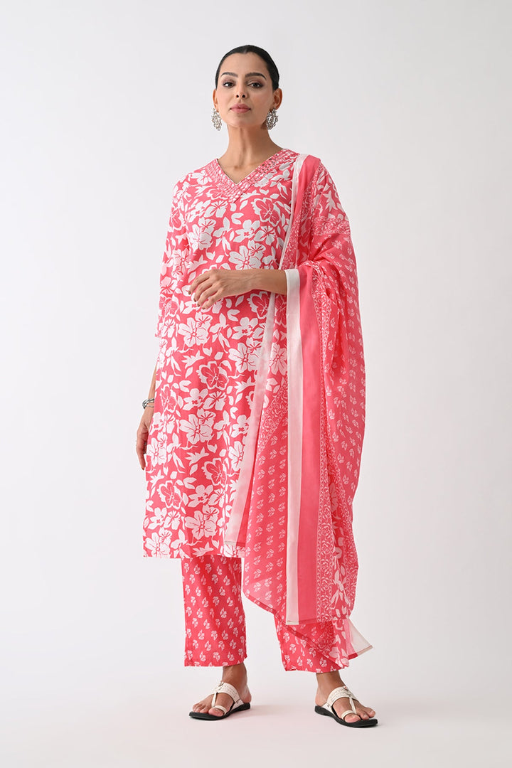 Orange Printed Kurta Set (3 Piece)