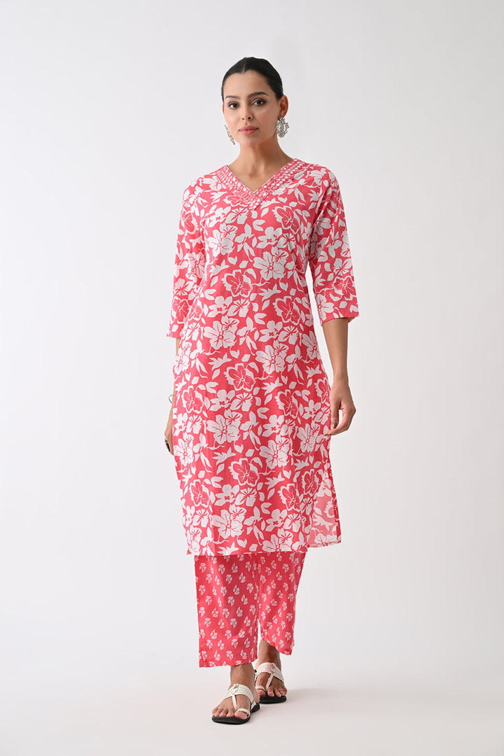 Orange Printed Kurta Set (3 Piece)