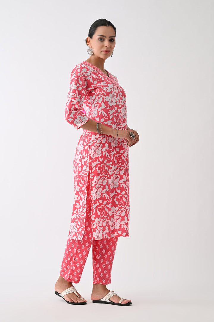 Orange Printed Kurta Set (3 Piece)