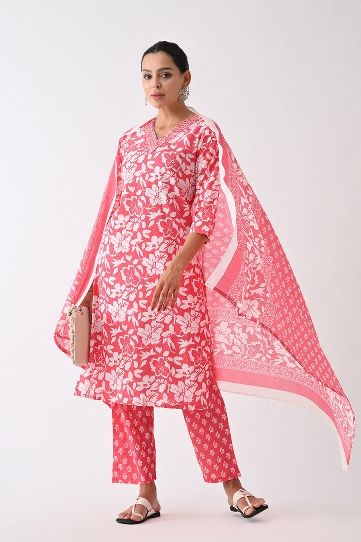 Orange Printed Kurta Set (3 Piece)