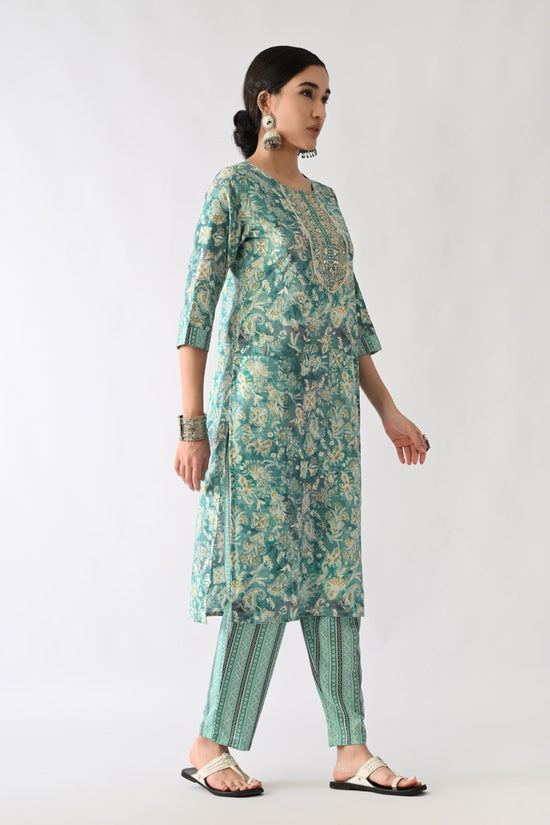 Green Printed Kurta 3 Pcs Set