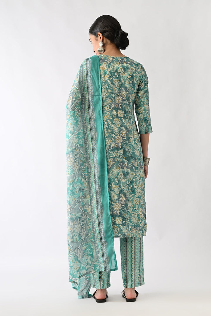 Green Printed Kurta Set(3 Piece)