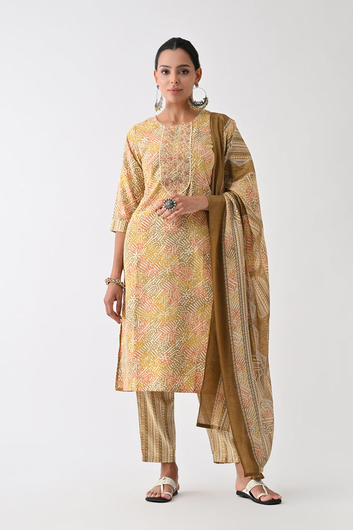 Multi Abstract Printed Kurta Set (3 Piece)