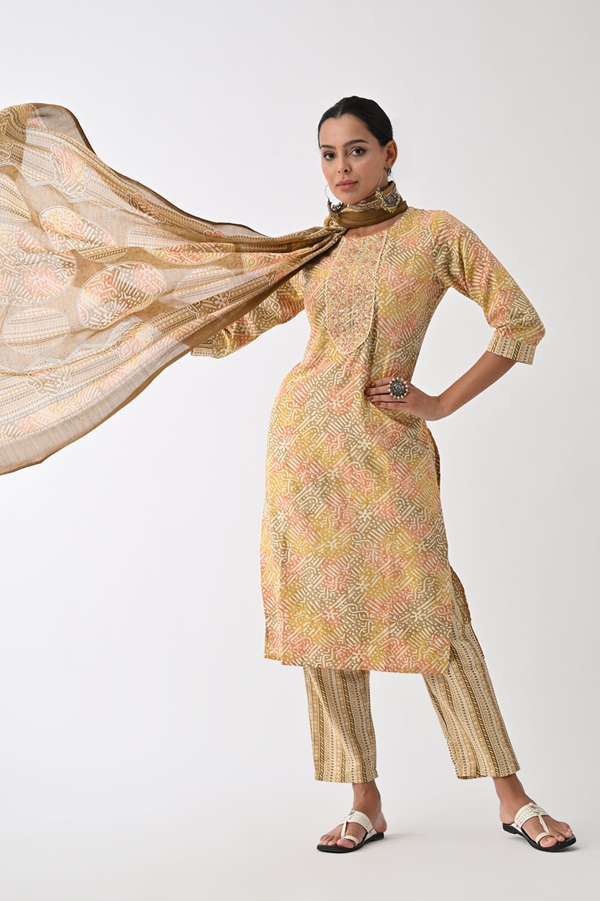 Multi Abstract Printed Kurta 3 Pcs Set