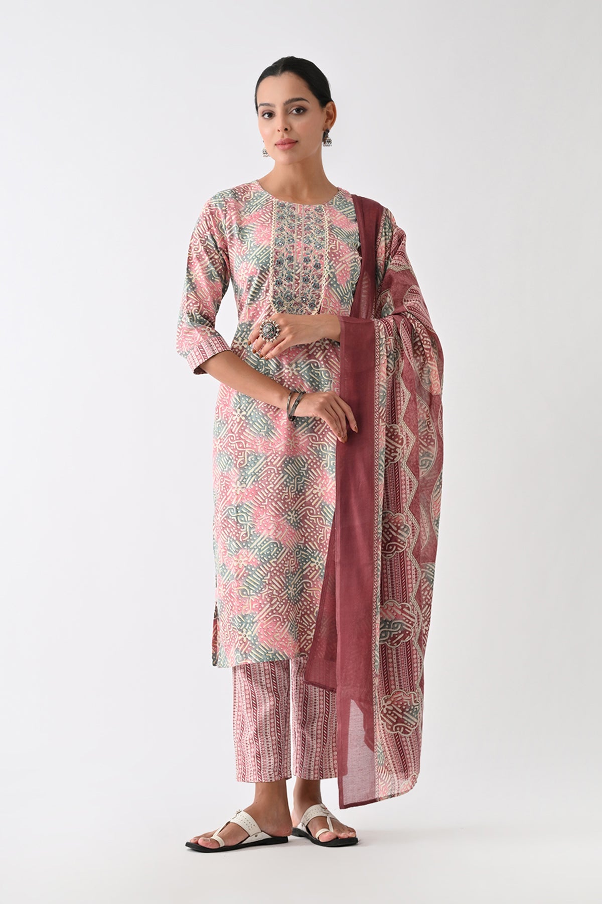 Multi Abstract Printed Kurta 3 Pcs Set