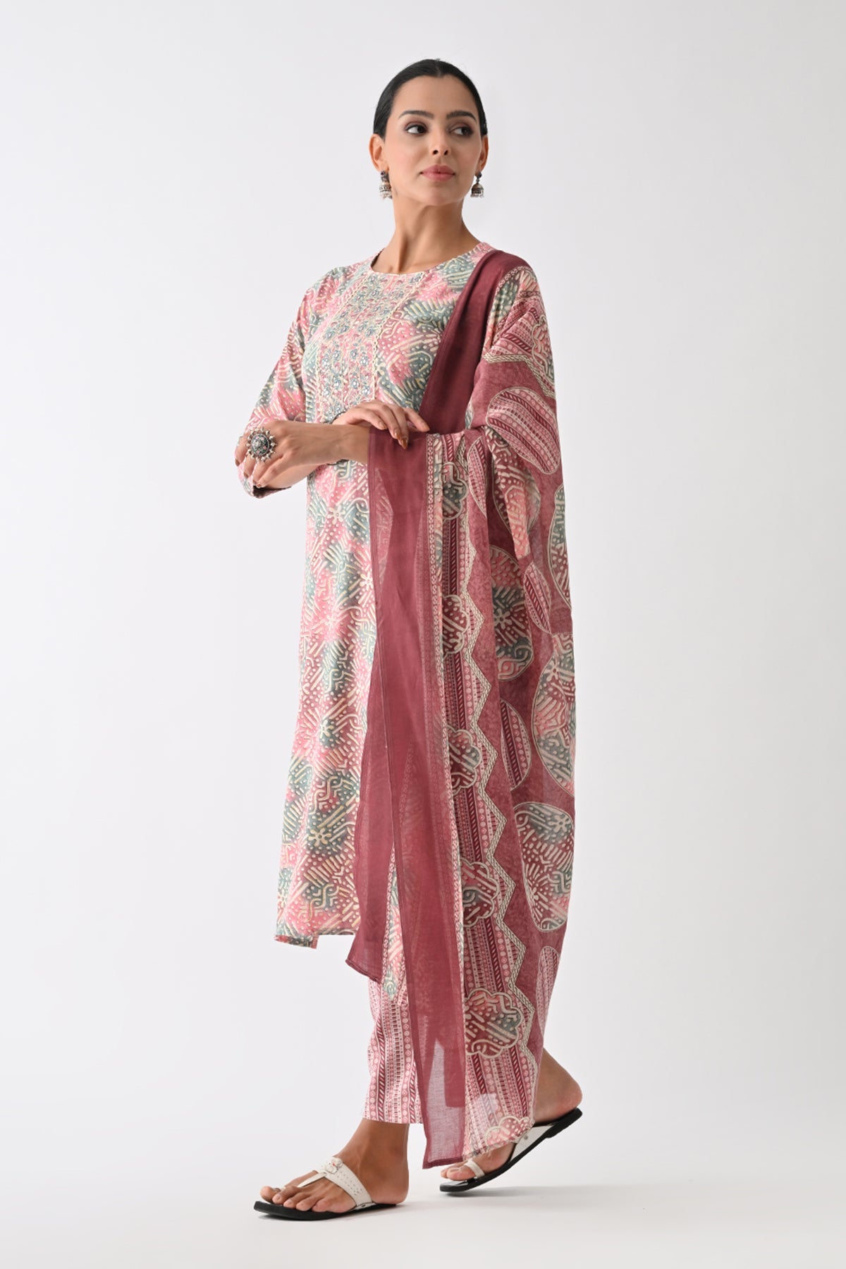 Multi Abstract Printed Kurta 3 Pcs Set
