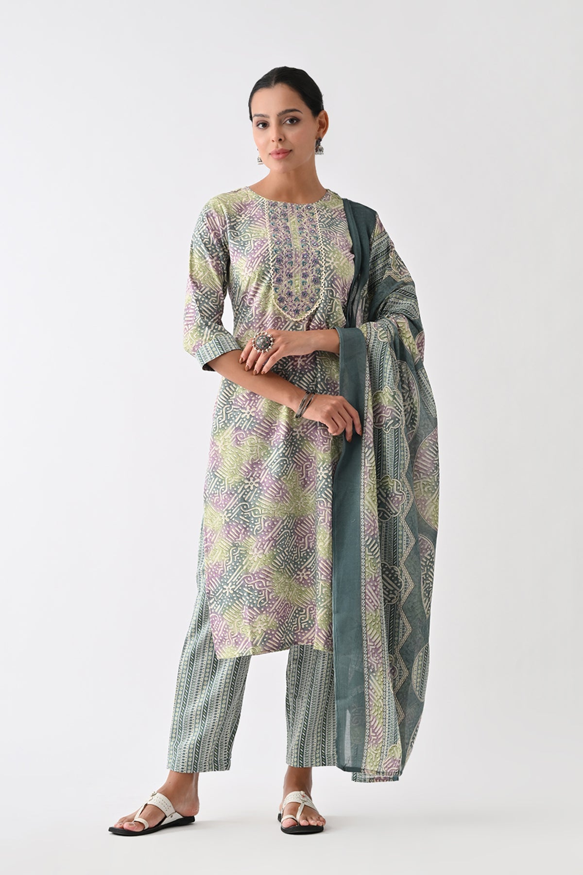 Multi Abstract Printed Kurta 3 Pcs Set
